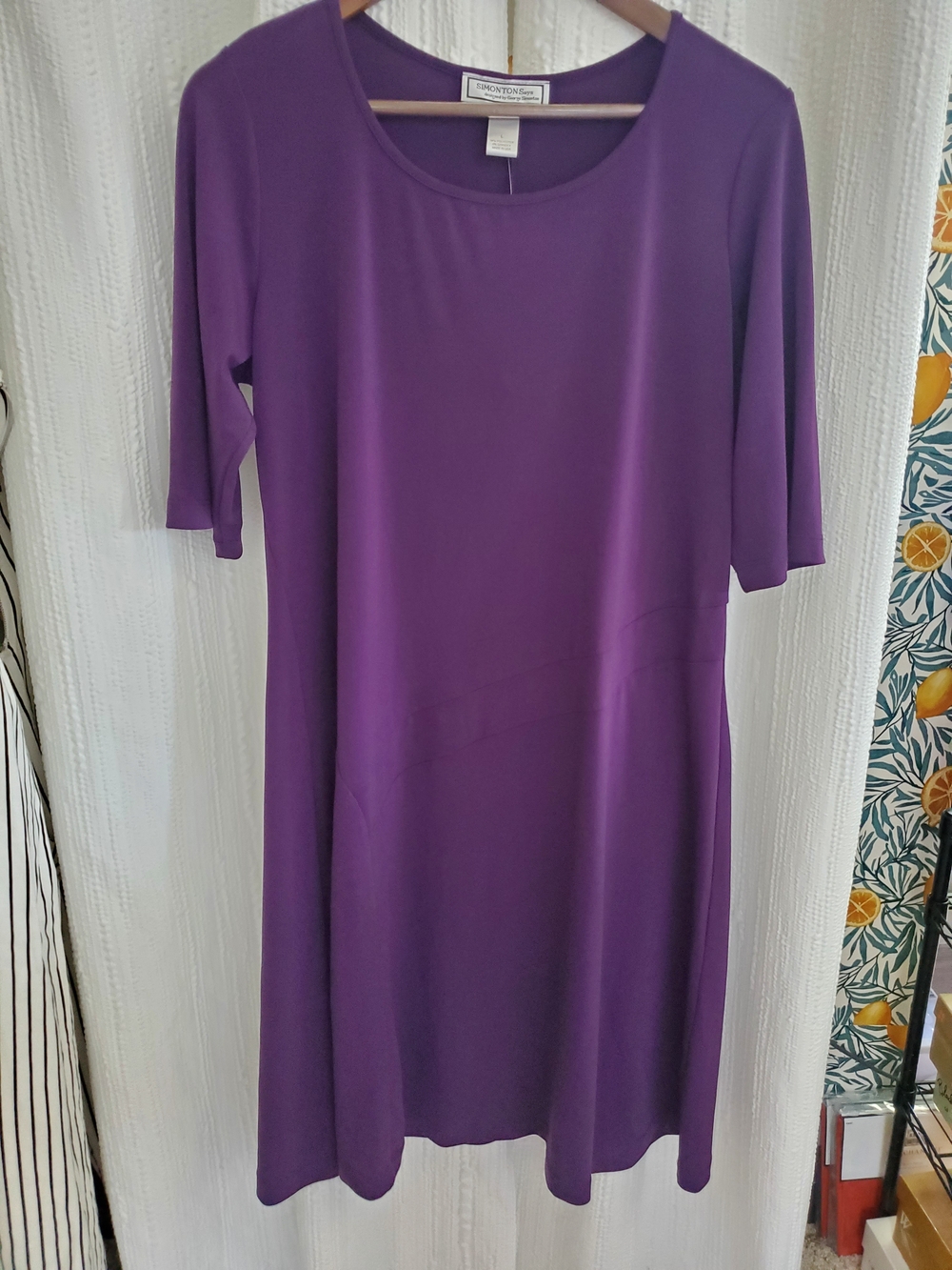 Womens Large Simple Scoop-Neck Purple Midi Dress Womens Large